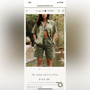 imogene + willie women’s camp short in olive green, size 31, like new!